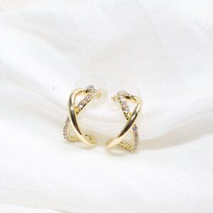 Kendra Scott Annie Infinity White Crystal Gold Huggie Earrings NEW